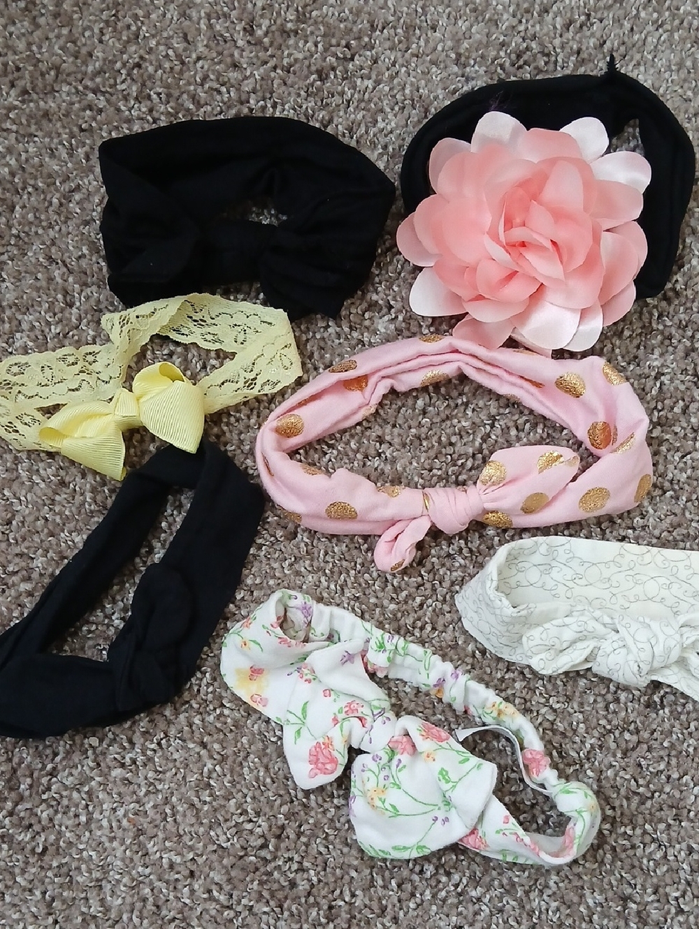 Assorted Baby Headbands | Pink Flower, Black, Yellow, White, Floral